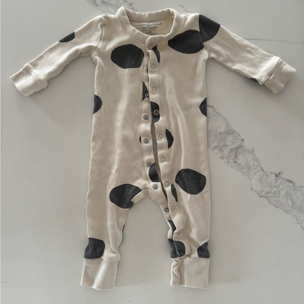 Colored Organics Cream One-Piece Footie with Black Dot Print
